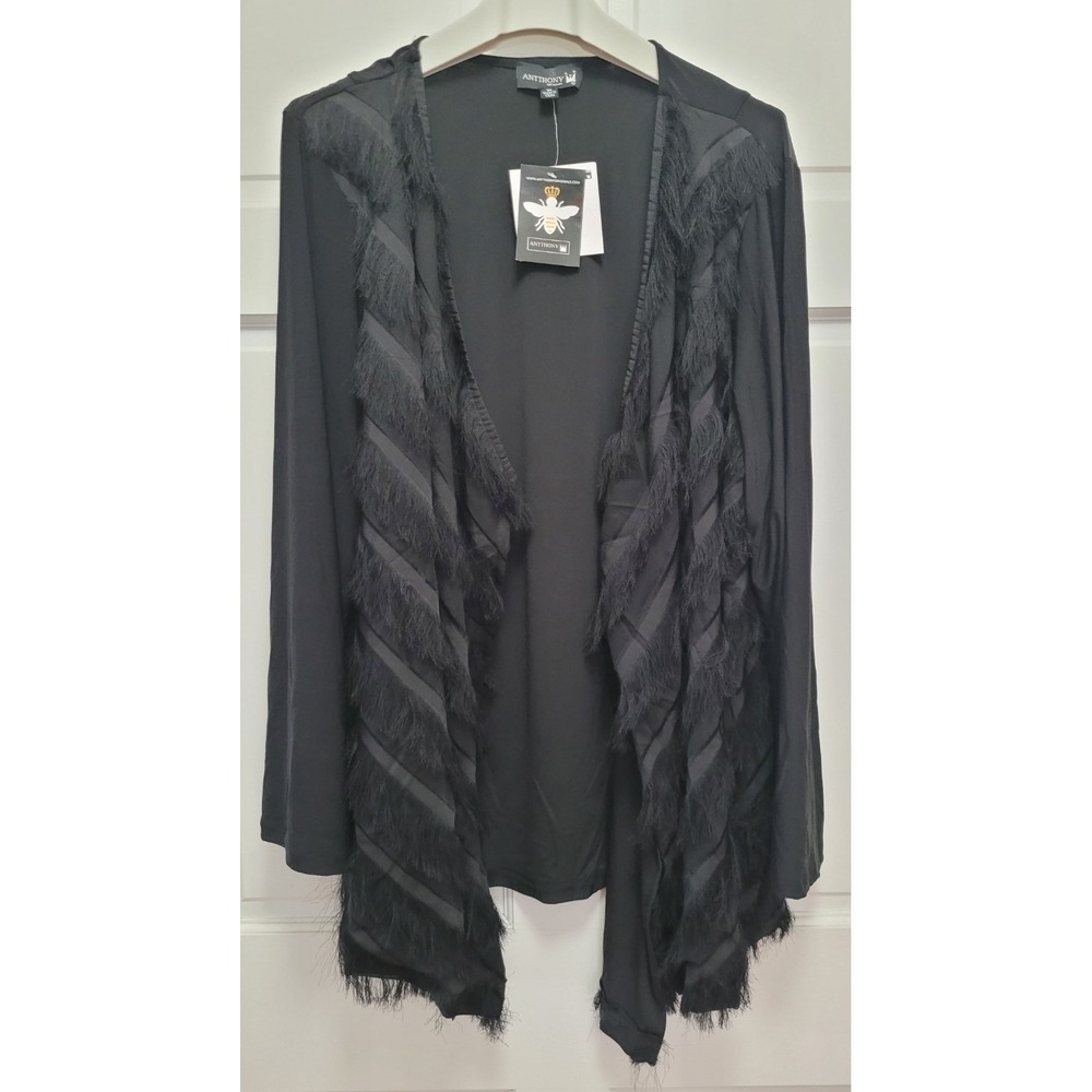 Anthony Original Women's Open Front Fringe Detail Cardign - Black - 2X